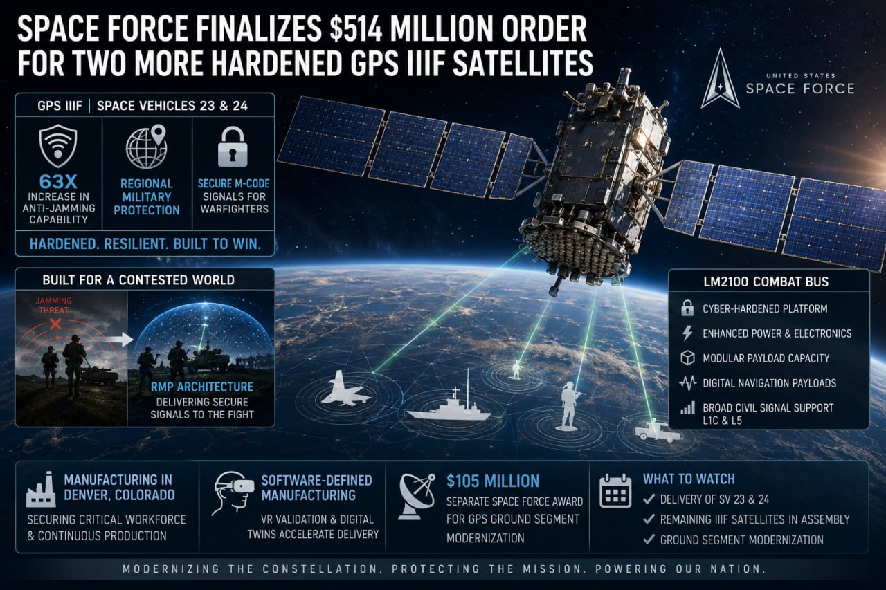 Space Force Finalizes $514 Million Order for Two More Hardened GPS IIIF Satellites