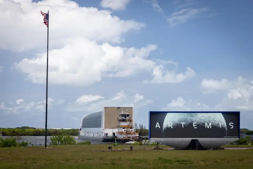 Artemis III core stage assembly arrives at the Kennedy Space Center