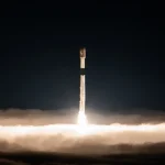 A SpaceX Falcon 9 rocket launches 27 Starlink internet satellites from California's Vandenberg Space Force Base on Aug. 22, 2026. (Image credit: SpaceX)