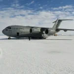 A U.S. Air Force C-17 Globemaster set to leave Antarctica for New Zealand from McMurdo Station, Antarctica on Nov. 12, 2016. (Image credit: MARK RALSTON/AFP via Getty Images)