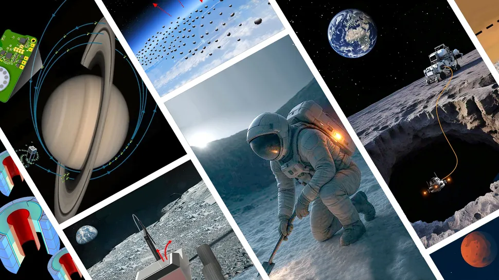 A collage of artist concepts highlighting the novel approaches proposed by the 2026 NIAC awardees. (Image credit: NASA)