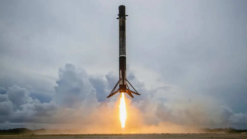A SpaceX Falcon 9 rocket touches down at Cape Canaveral Space Force Station in Florida after launching the Transporter-2 rideshare mission to orbit on June 30, 2021. (Image credit: SpaceX)
