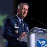 Gen. Dan Caine, chairman of the Joint Chiefs of Staff, speaks at the Air & Space Forces Association’s Air, Space & Cyber Conference in National Harbor, Maryland, on Sept. 16, 2026. (Image credit: Craig Hudson, for Air & Space Forces Association)