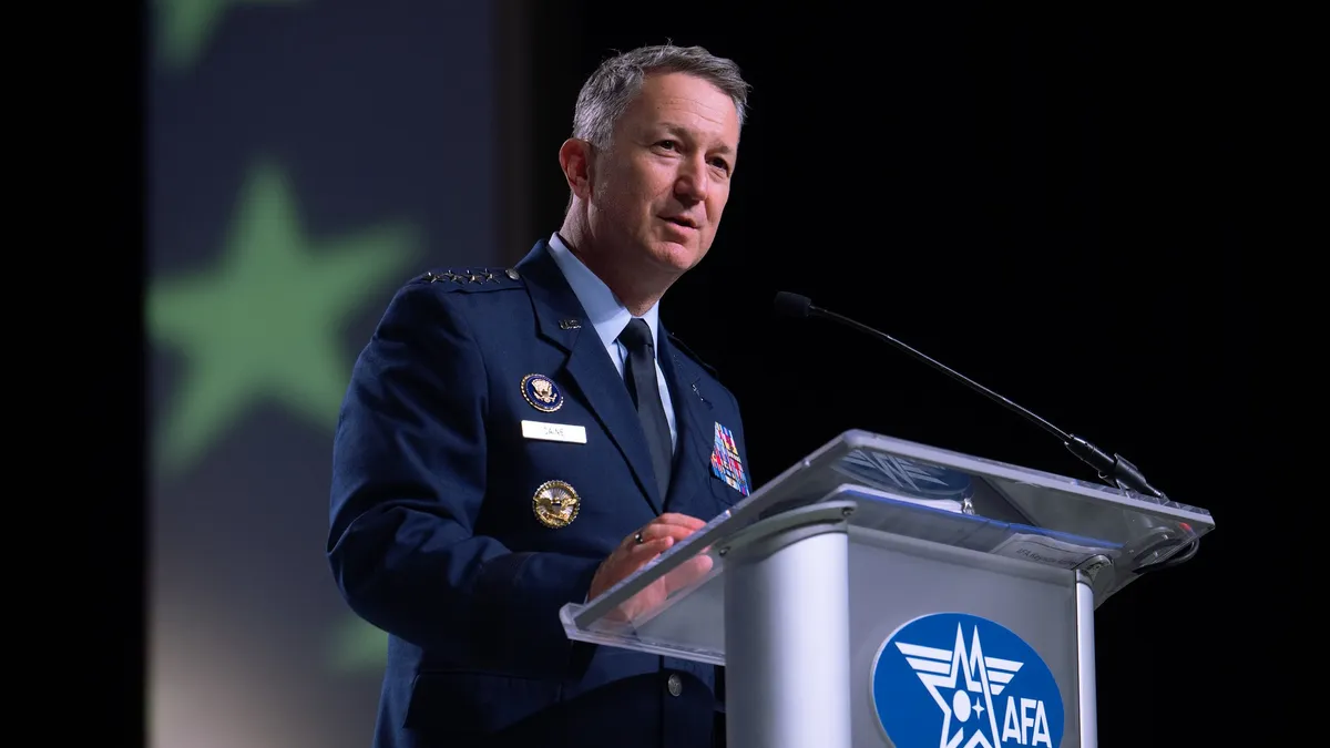 Gen. Dan Caine, chairman of the Joint Chiefs of Staff, speaks at the Air & Space Forces Association’s Air, Space & Cyber Conference in National Harbor, Maryland, on Sept. 16, 2026. (Image credit: Craig Hudson, for Air & Space Forces Association)