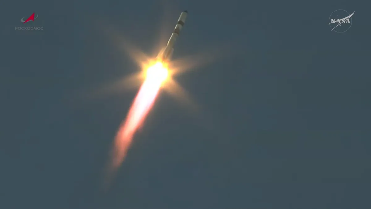 Roscosmos' Progress 96 cargo spacecraft launches from the Baikanour Cosmodrome on a Soyuz rocket on Sept. 16, 2026. (Image credit: NASA)