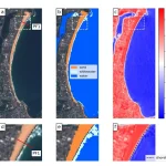 Example of original imagery, image classification, and shoreline extraction published by CoastSat.